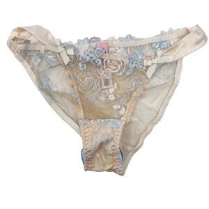 New Agent Provocateur Size 2 Cream Blue Odette Full Bikini Underwear Floral